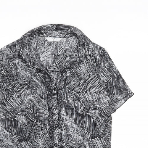 EWM Womens Black Geometric Polyester Basic Button-Up Size 10 Collared