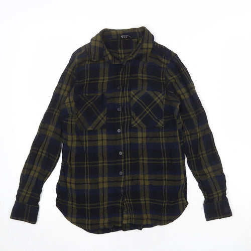 New Look Womens Green Plaid Viscose Basic Button-Up Size 8 Collared
