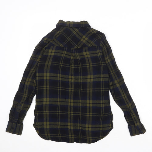 New Look Womens Green Plaid Viscose Basic Button-Up Size 8 Collared