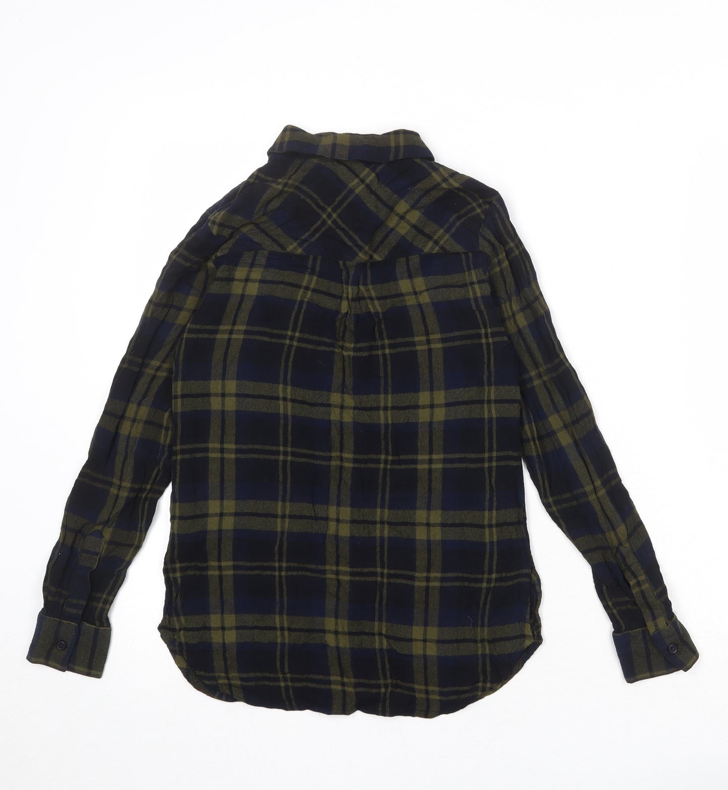 New Look Womens Green Plaid Viscose Basic Button-Up Size 8 Collared