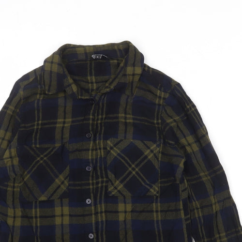 New Look Womens Green Plaid Viscose Basic Button-Up Size 8 Collared
