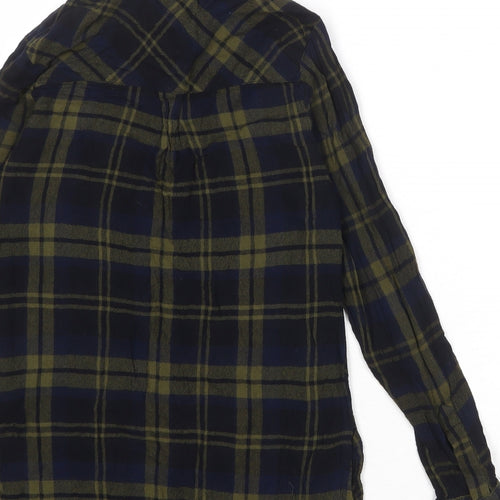 New Look Womens Green Plaid Viscose Basic Button-Up Size 8 Collared