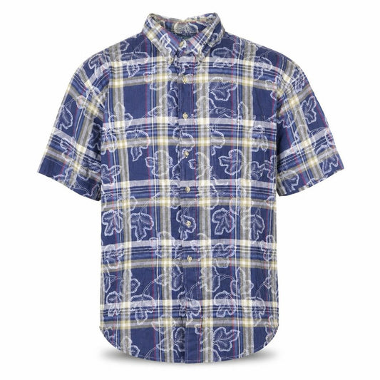 Loafers Mens Blue Plaid Cotton Button-Up Size L Collared Button