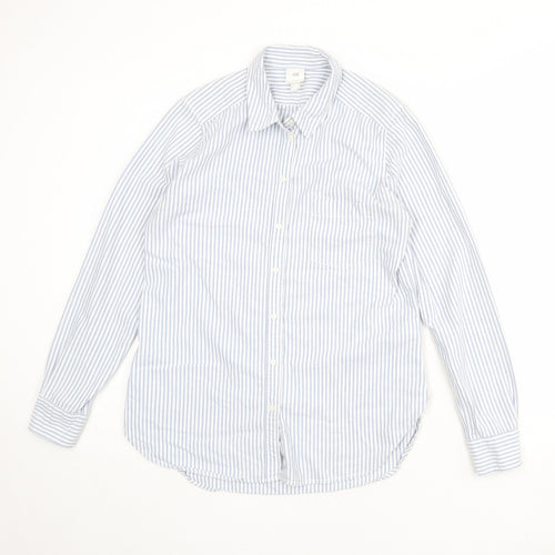 H&M Womens Blue Striped Cotton Basic Button-Up Size 10 Collared