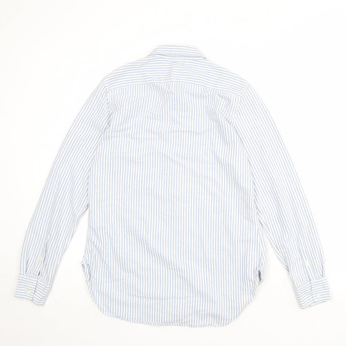 H&M Womens Blue Striped Cotton Basic Button-Up Size 10 Collared