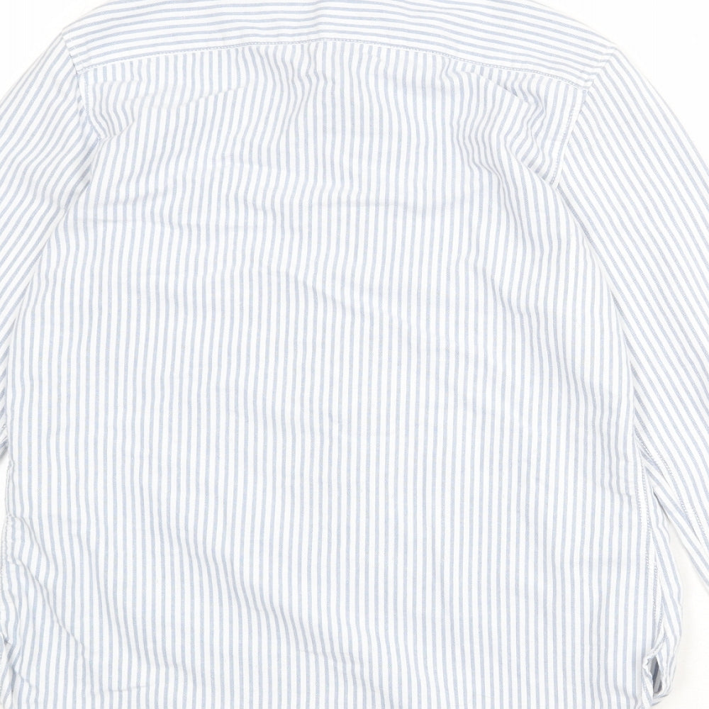 H&M Womens Blue Striped Cotton Basic Button-Up Size 10 Collared