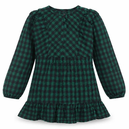 Marks and Spencer Womens Green Check 100% Cotton A-Line Size 8 Round Neck Button