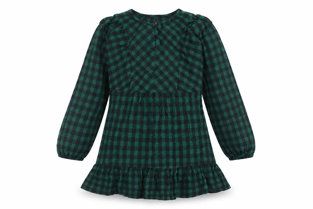 Marks and Spencer Womens Green Check 100% Cotton A-Line Size 8 Round Neck Button