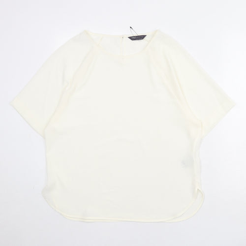 Marks and Spencer Womens Ivory Polyester Basic Blouse Size 12 Round Neck