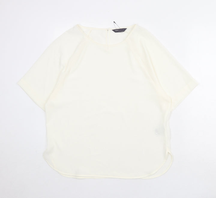 Marks and Spencer Womens Ivory Polyester Basic Blouse Size 12 Round Neck