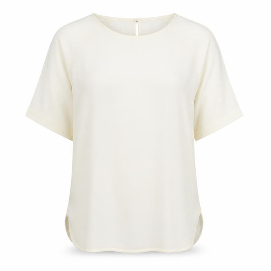 Front view of Marks & Spencer women’s ivory polyester basic blouse, size UK 12, round neck