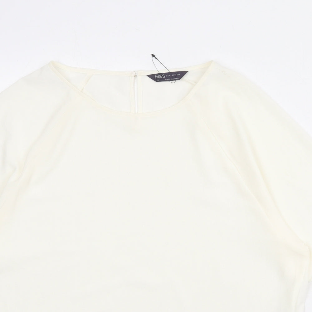 Marks and Spencer Womens Ivory Polyester Basic Blouse Size 12 Round Neck