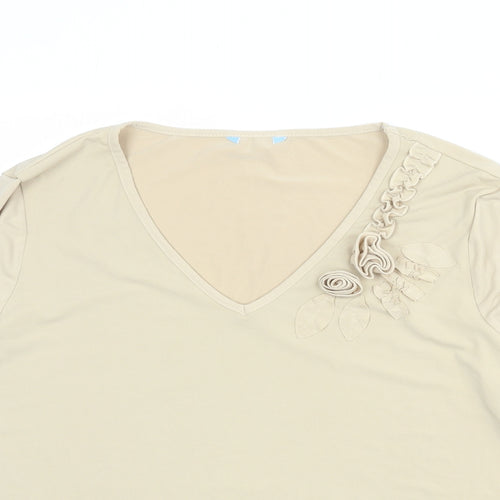 Berkertex Womens Beige Polyester Basic T-Shirt Size 16 V-Neck