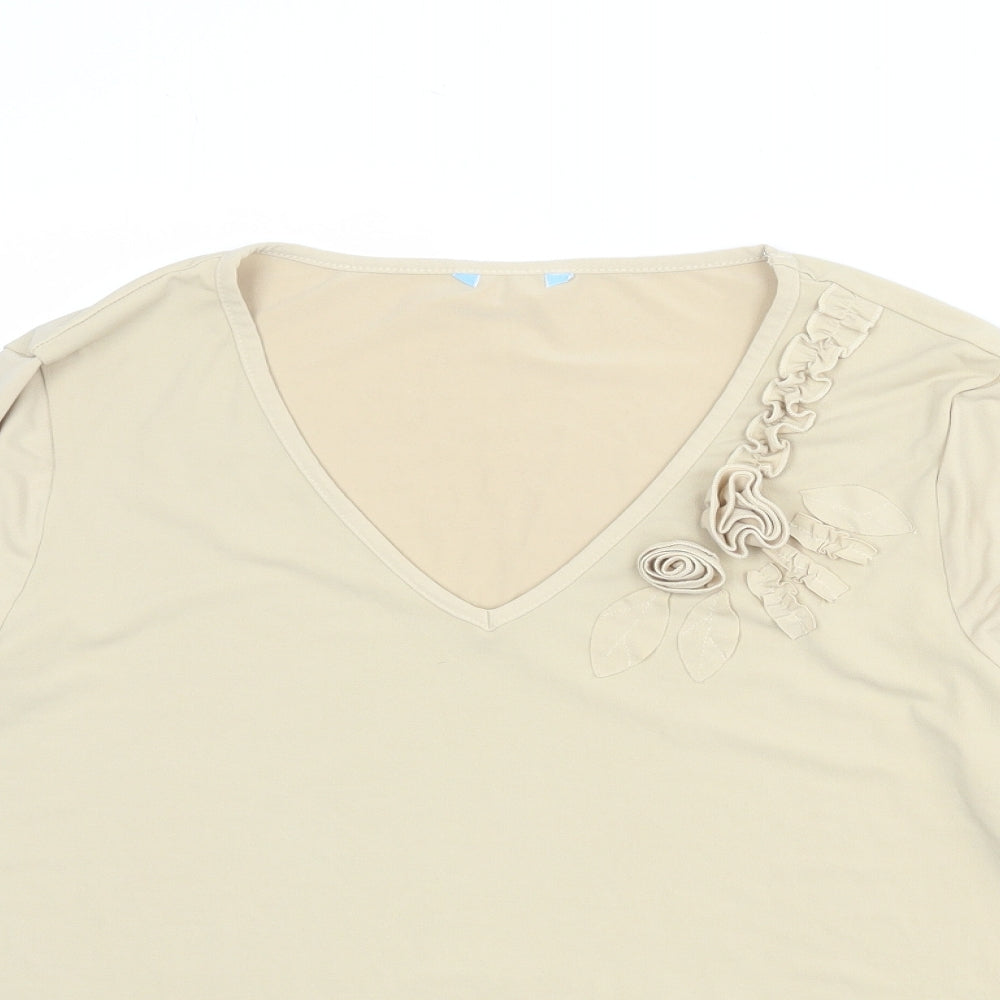 Berkertex Womens Beige Polyester Basic T-Shirt Size 16 V-Neck