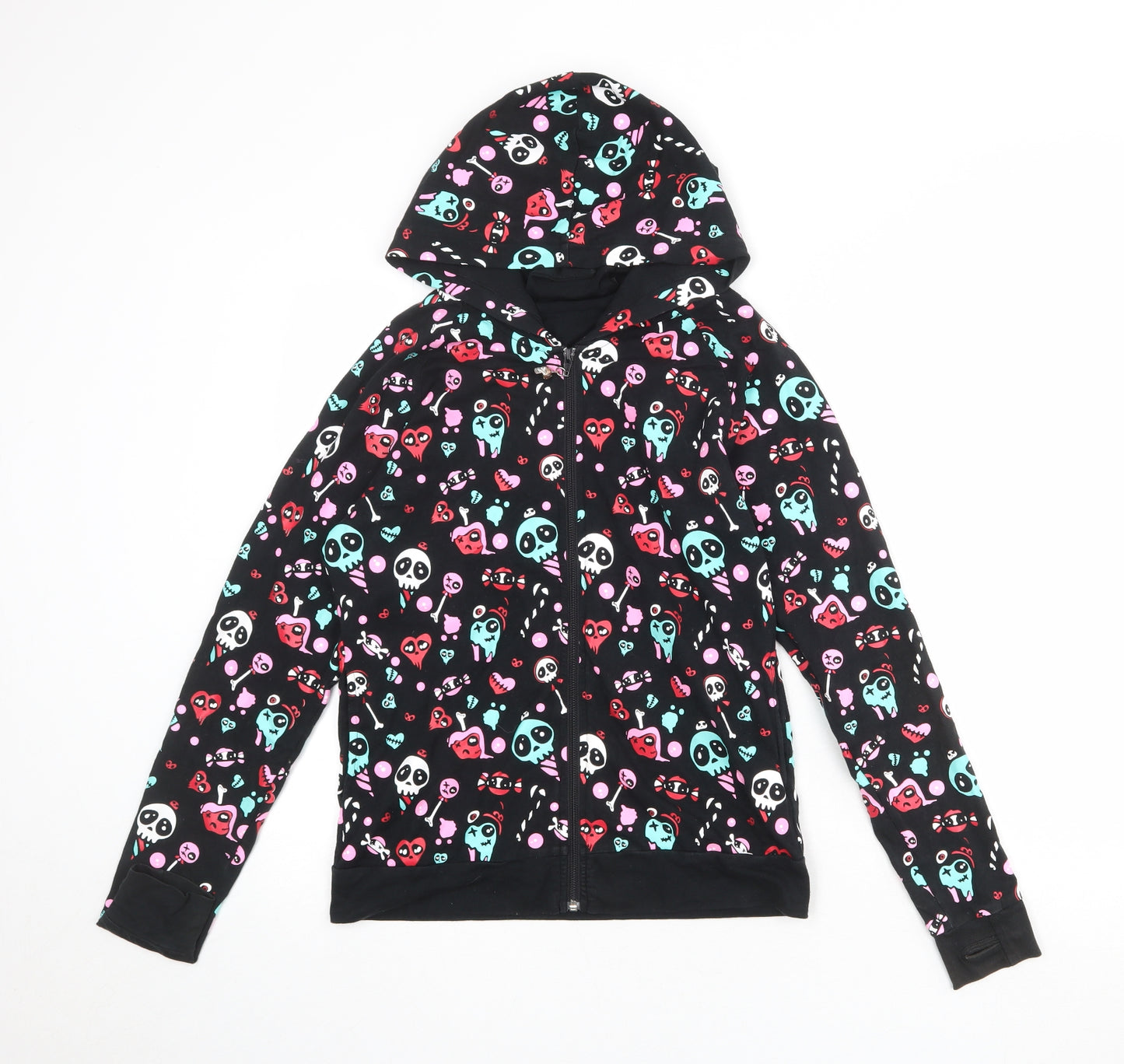 Jawbreaker Womens Black Geometric Cotton Full Zip Hoodie Size S Zip - Skull Pattern