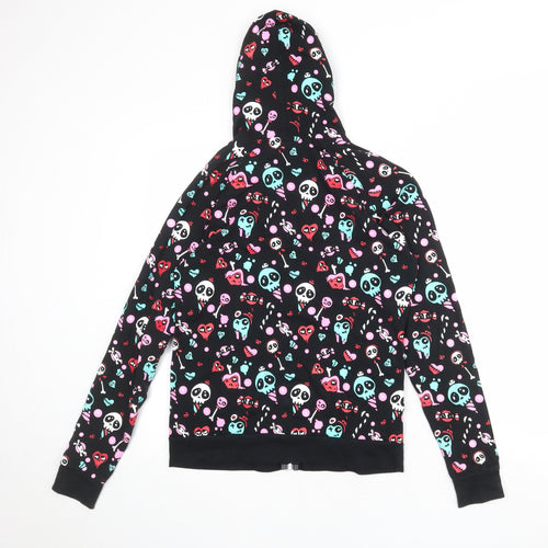 Jawbreaker Womens Black Geometric Cotton Full Zip Hoodie Size S Zip - Skull Pattern