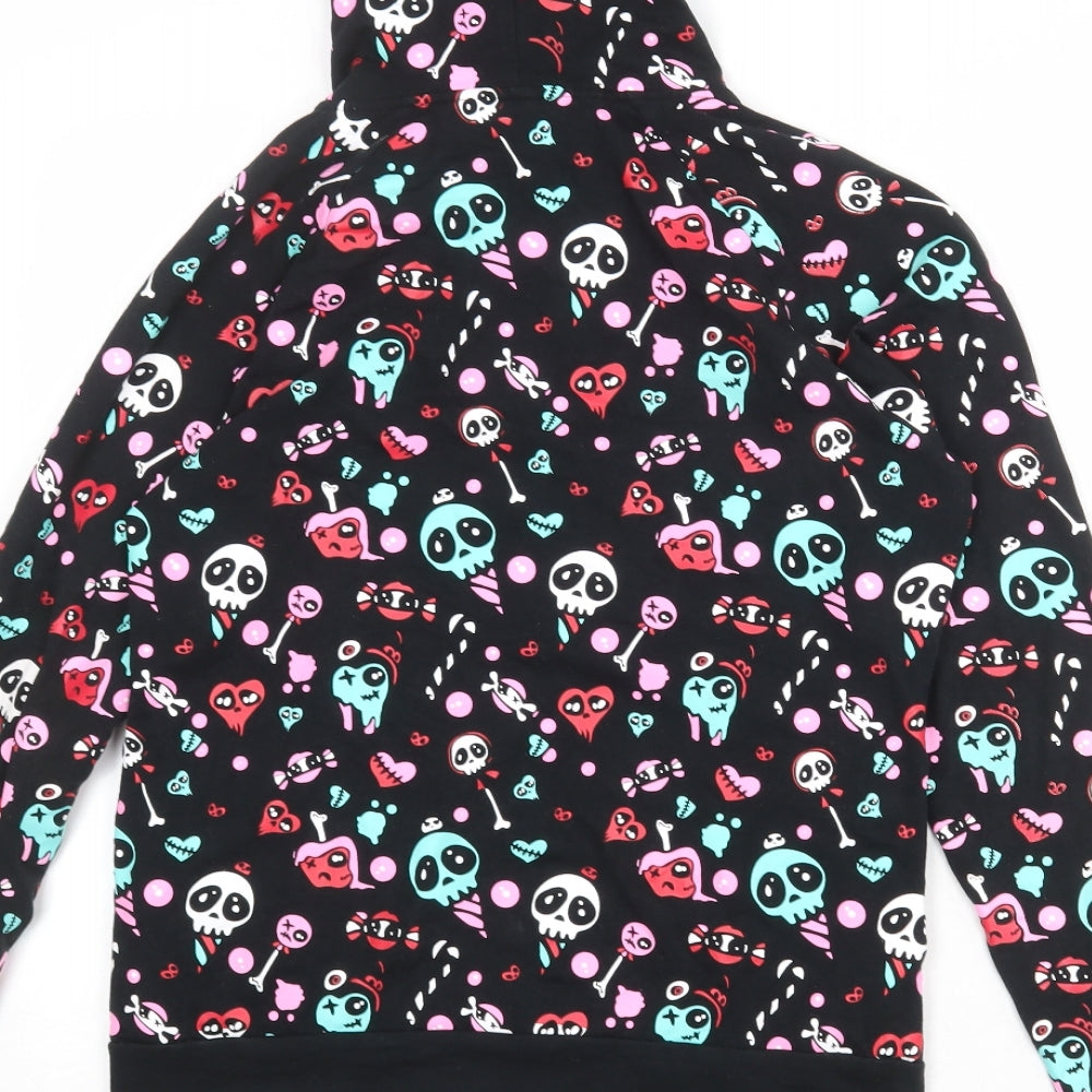 Jawbreaker Womens Black Geometric Cotton Full Zip Hoodie Size S Zip - Skull Pattern