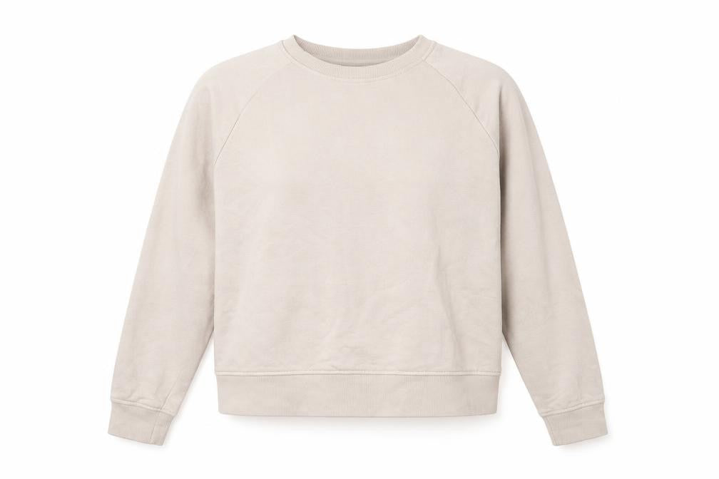 Front view of H&M women’s beige cotton pullover sweatshirt, size L, pullover