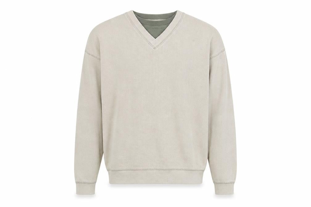Front view of O-Club men’s beige cotton pullover sweatshirt, size L