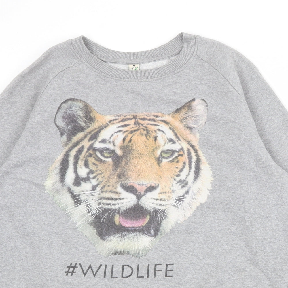 Earth Positive Womens Grey 100% Cotton Pullover Sweatshirt Size M Pullover - #WILDLIFE Tiger