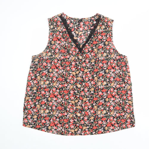 Emery Rose Womens Multicoloured Floral Polyester Basic Tank Size XL V-Neck