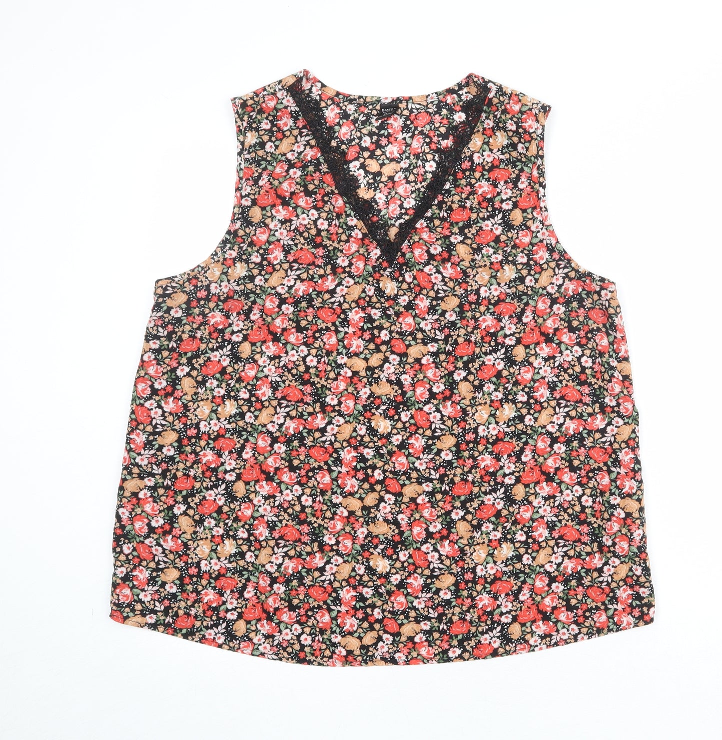 Emery Rose Womens Multicoloured Floral Polyester Basic Tank Size XL V-Neck