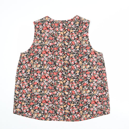 Emery Rose Womens Multicoloured Floral Polyester Basic Tank Size XL V-Neck