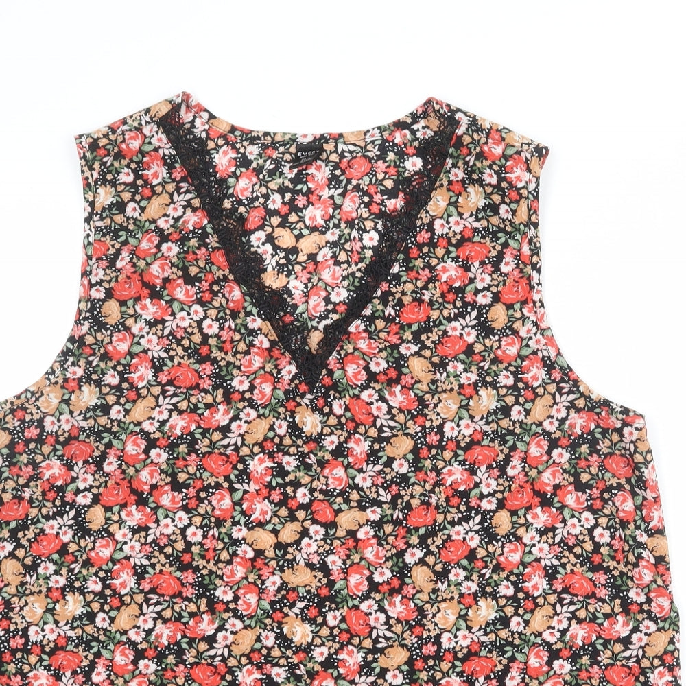 Emery Rose Womens Multicoloured Floral Polyester Basic Tank Size XL V-Neck