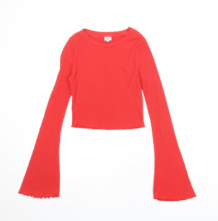 River Island Womens Red Viscose Basic T-Shirt Size 6 Round Neck