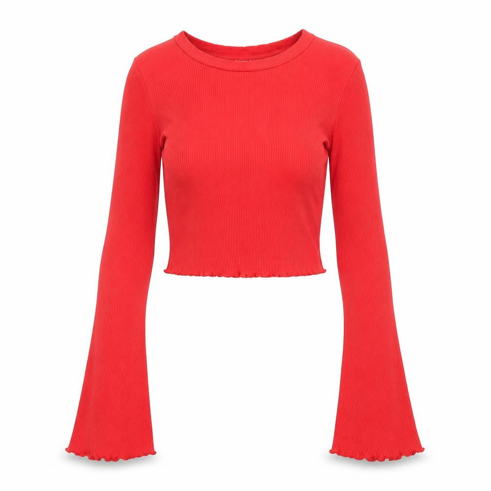 Front view of River Island women’s red viscose basic t-shirt, size UK 6, round neck