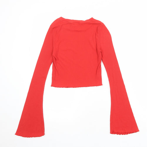 River Island Womens Red Viscose Basic T-Shirt Size 6 Round Neck