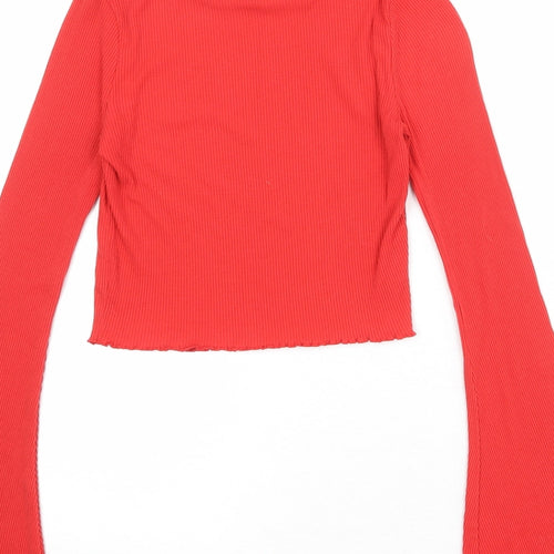 River Island Womens Red Viscose Basic T-Shirt Size 6 Round Neck