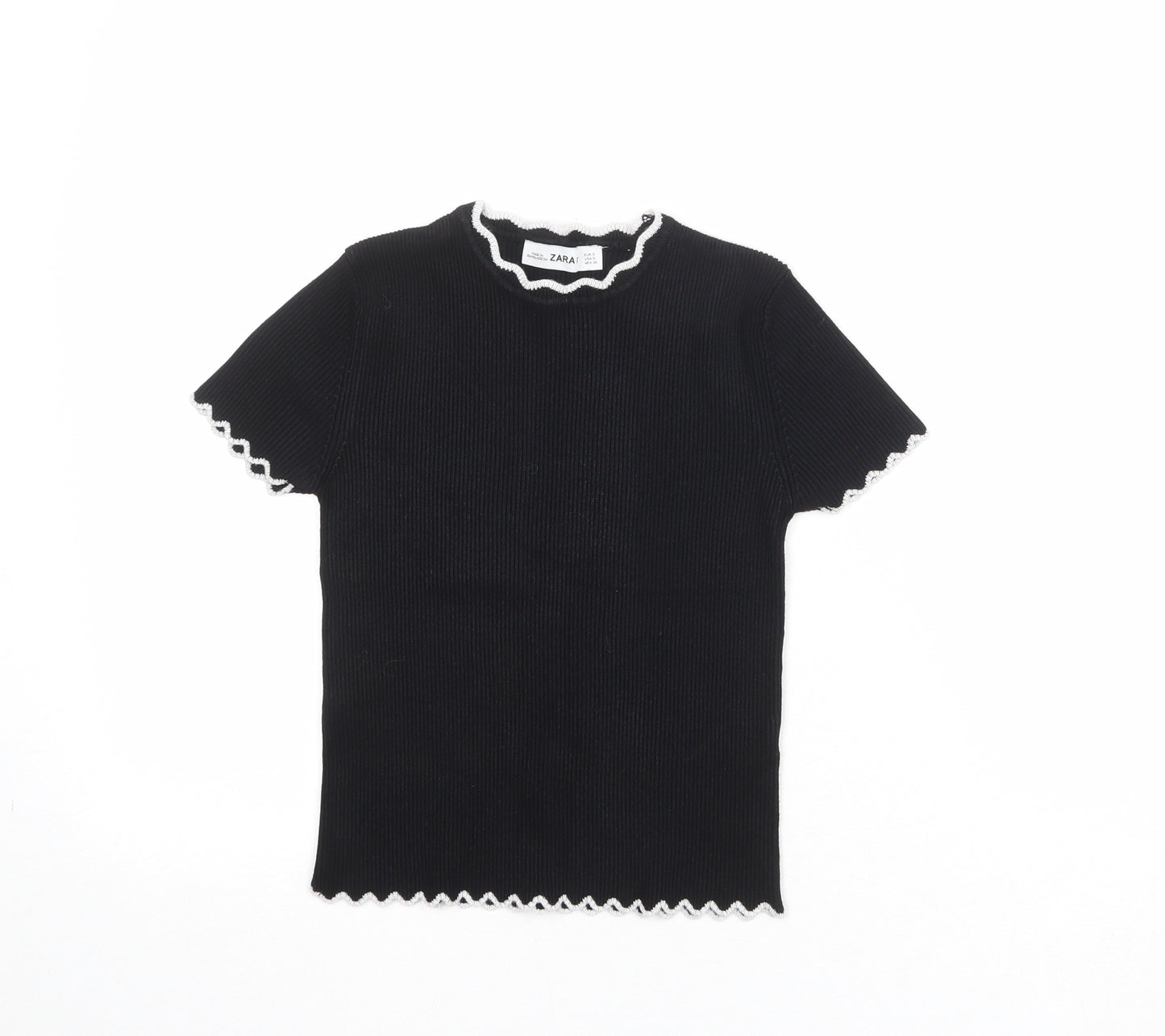 Zara Womens Black Viscose Basic T-Shirt Size S Round Neck