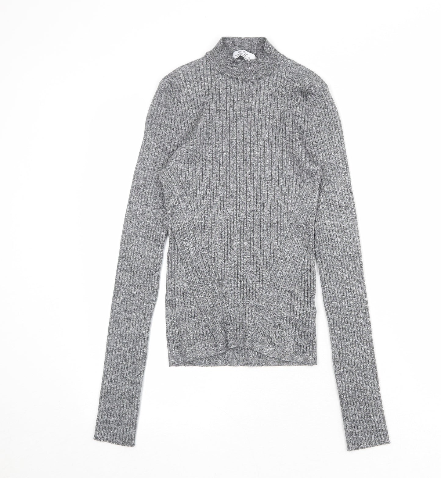Bershka Womens Grey High Neck Viscose Pullover Jumper Size M Pullover - Ribbed