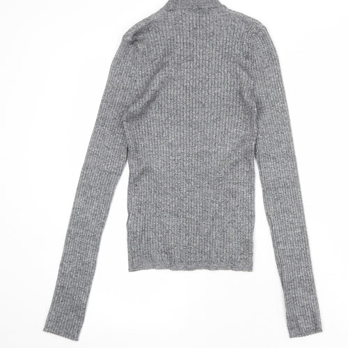 Bershka Womens Grey High Neck Viscose Pullover Jumper Size M Pullover - Ribbed