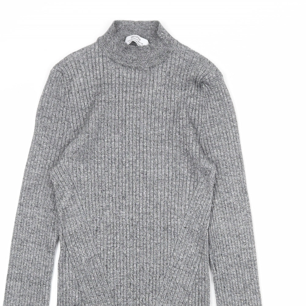 Bershka Womens Grey High Neck Viscose Pullover Jumper Size M Pullover - Ribbed