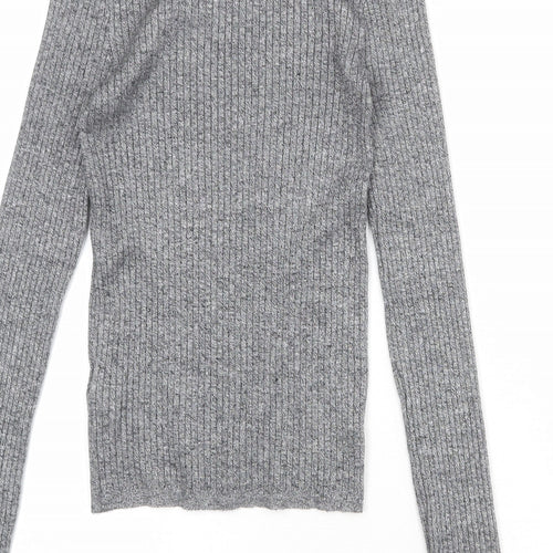 Bershka Womens Grey High Neck Viscose Pullover Jumper Size M Pullover - Ribbed