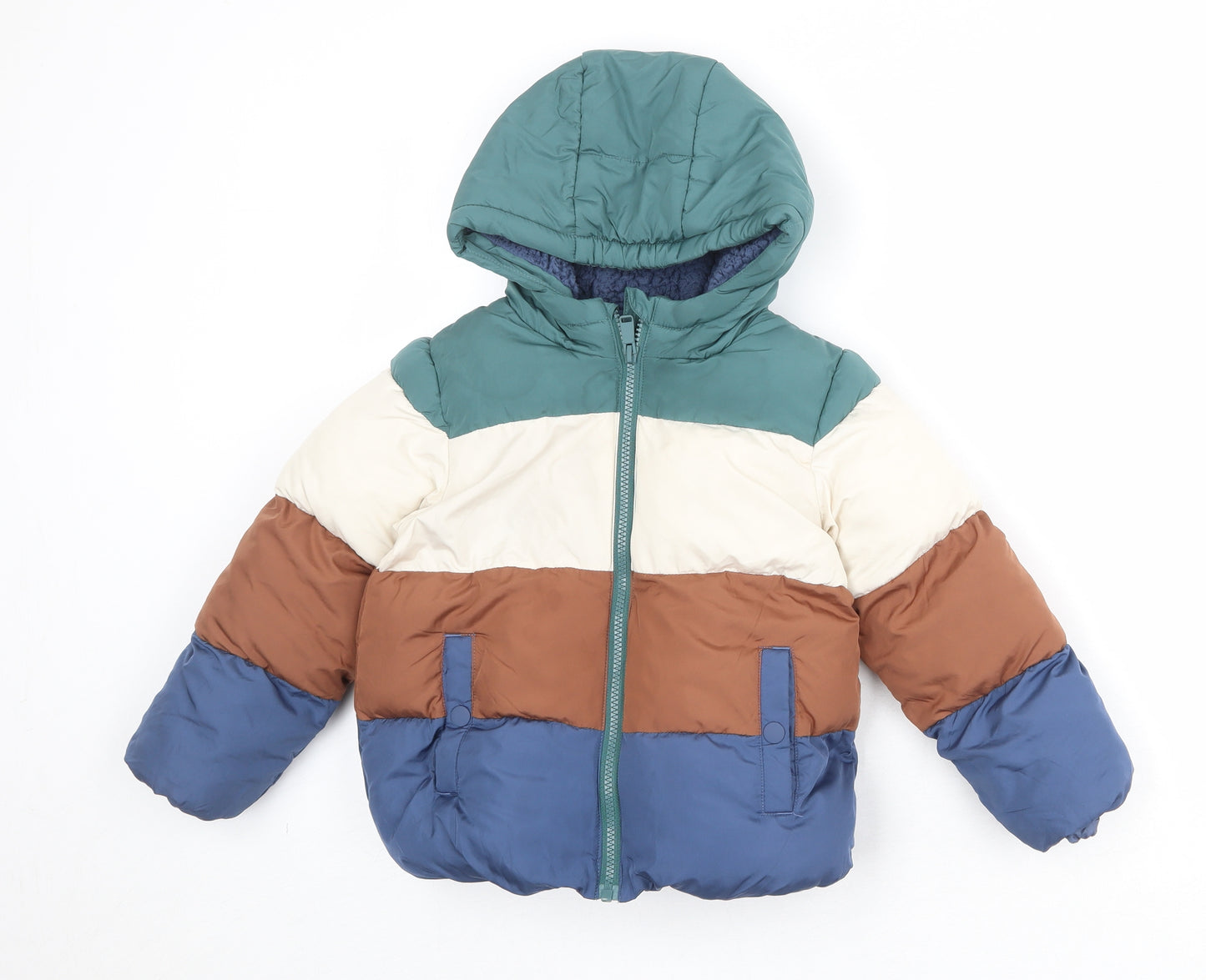 Marks and Spencer Boys Multicoloured Colourblock Puffer Jacket Jacket Size 4-5 Years Zip