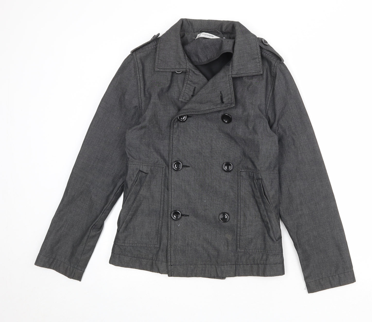 Topman Mens Grey Pea Coat Coat Size XS Button