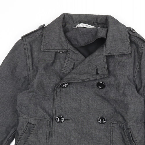 Topman Mens Grey Pea Coat Coat Size XS Button