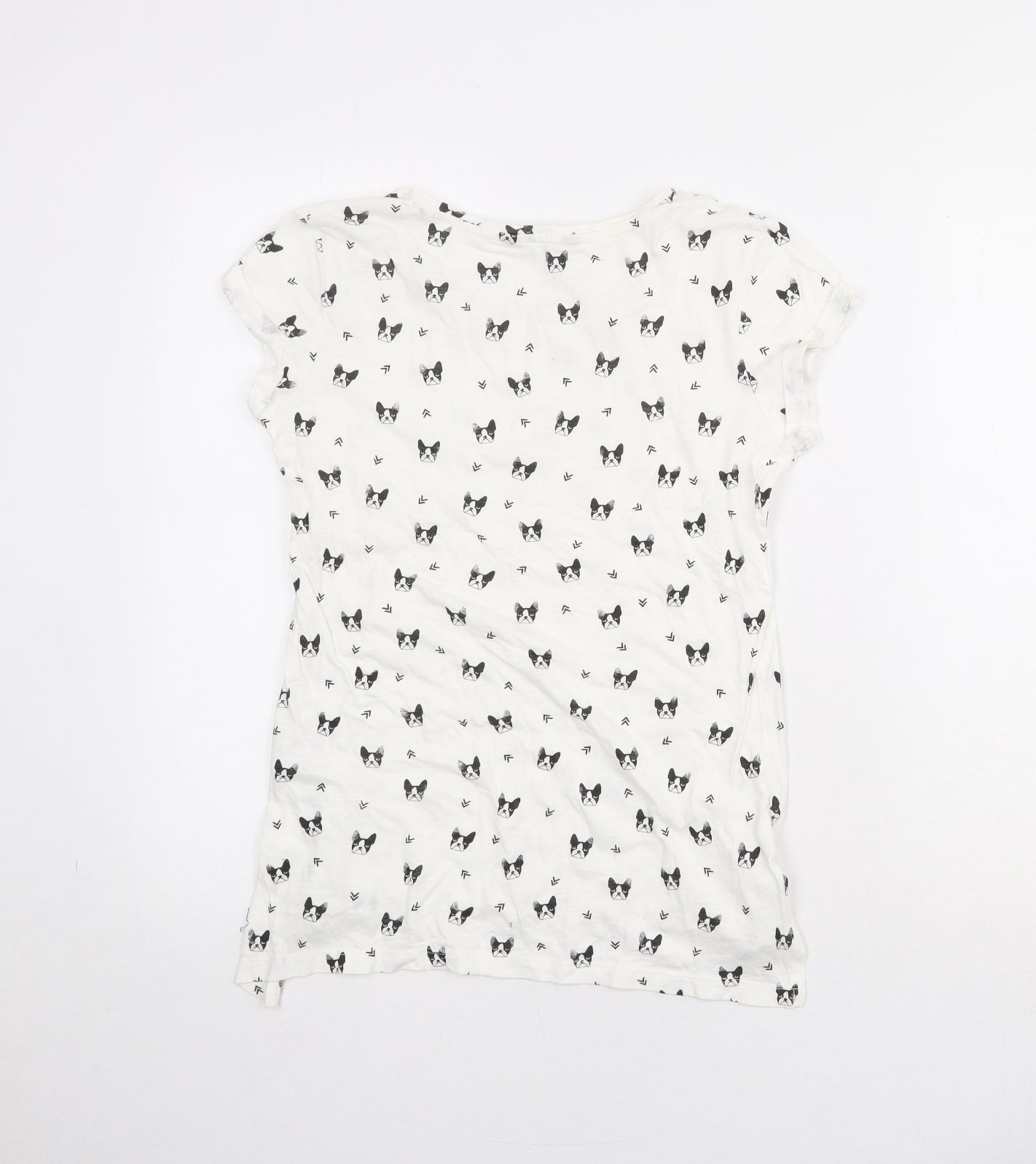Red Herring Womens White Geometric 100% Cotton Basic T-Shirt Size 8 Round Neck - Dog