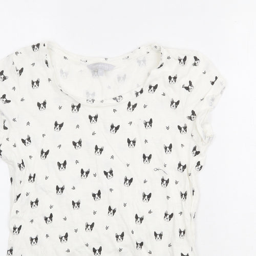 Red Herring Womens White Geometric 100% Cotton Basic T-Shirt Size 8 Round Neck - Dog