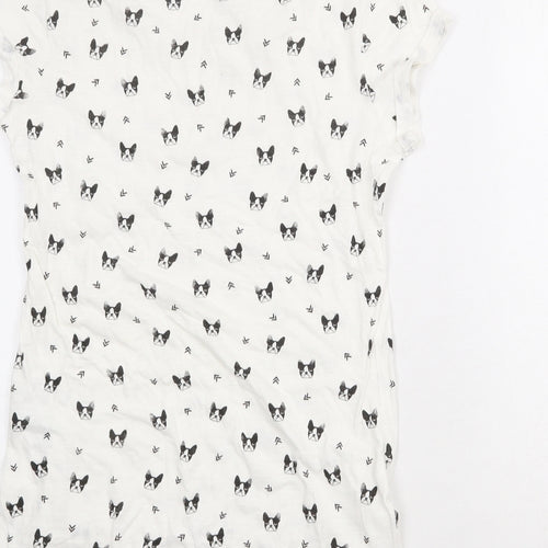 Red Herring Womens White Geometric 100% Cotton Basic T-Shirt Size 8 Round Neck - Dog