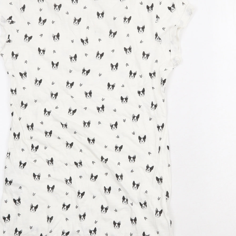 Red Herring Womens White Geometric 100% Cotton Basic T-Shirt Size 8 Round Neck - Dog