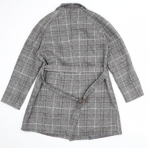 Allegra K Womens Black Geometric Overcoat Coat Size L Button