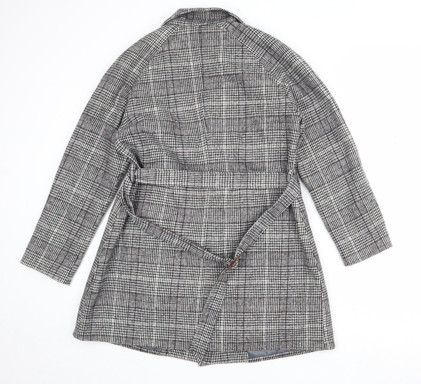 Allegra K Womens Black Geometric Overcoat Coat Size L Button