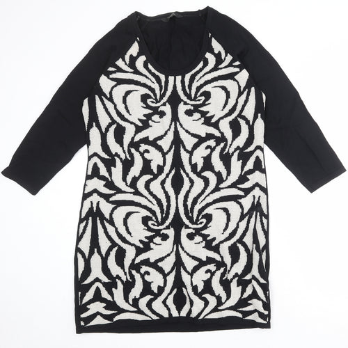 Julien Macdonald Womens Black Geometric Viscose Jumper Dress Size 18 Round Neck Pullover