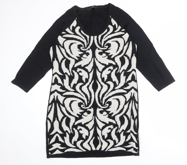 Julien Macdonald Womens Black Geometric Viscose Jumper Dress Size 18 Round Neck Pullover