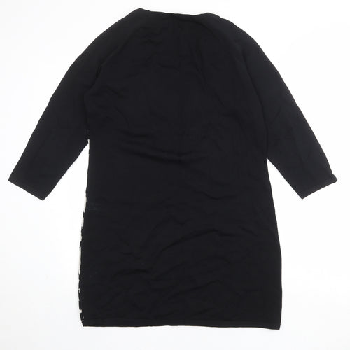 Julien Macdonald Womens Black Geometric Viscose Jumper Dress Size 18 Round Neck Pullover