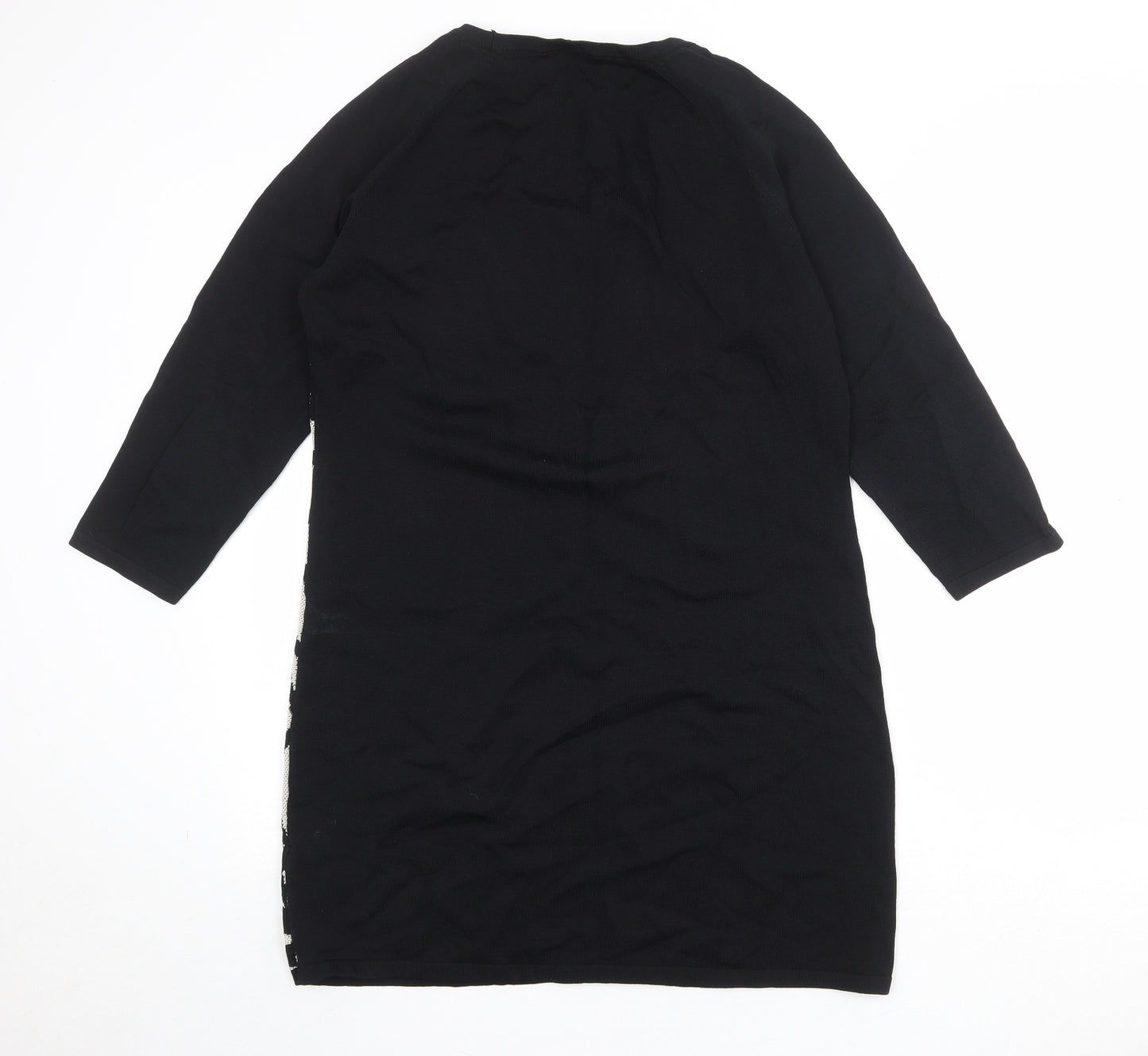 Julien Macdonald Womens Black Geometric Viscose Jumper Dress Size 18 Round Neck Pullover
